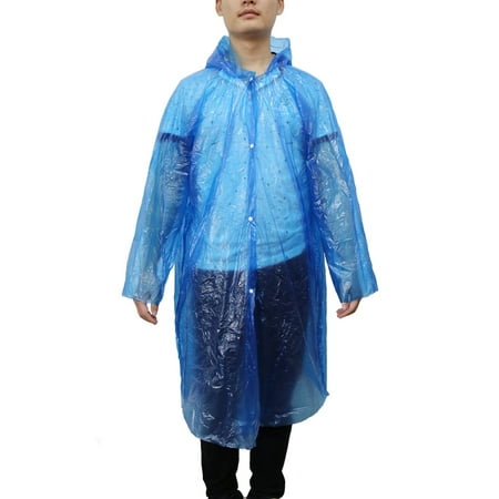 Blue One Size Adult Disposable Waterproof Hooded Raincoat Rain Poncho for