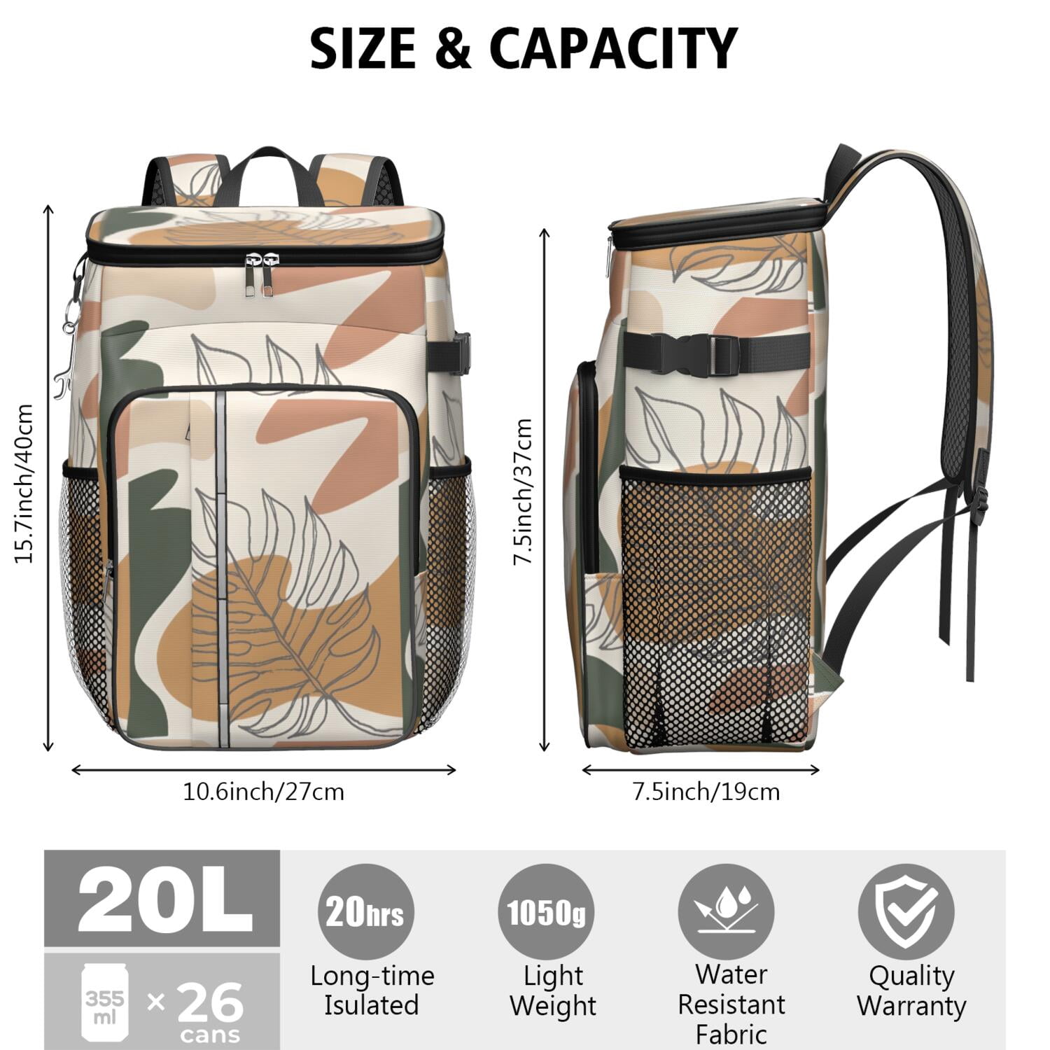 Travel Cooler Bag - Boho Bohemian Art Camping Beer Cooler Backpack with Bottle Opener- Waterproof Insulated Picnic Backpacks - Cooler Bag for Beach