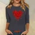thumbnail image 2 of ICHUANYI Women's Trendy Heart Print T-shirt 3/4 Sleeves Shirts Round Neck Casual Tops, 2 of 4