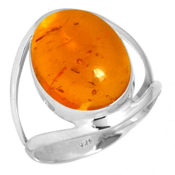 925 Silver Ring For Women - Girls Orange Amber Stone Silver Ring Size 9 November Birthstone Elegant Silver Ring Size 9 Gift For Women On Christmas 925 Silver Jewelry With Gemstone