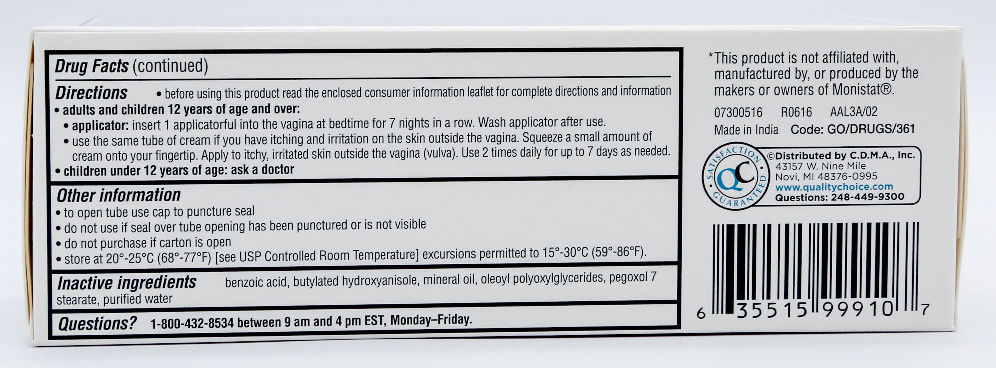 3 Pack Quality Choice Miconazole Nitrate Vaginal Cream 7-Day 2% 1.59oz Each