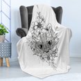 thumbnail image 4 of Cat Soft Flannel Fleece Throw Blanket, Abstract Hand Drawn Image of a Cat with Elements from Many Cultures Flowers Lines, Cozy Plush for Indoor and Outdoor Use, 60" x 80", Black White, by Ambesonne, 4 of 5