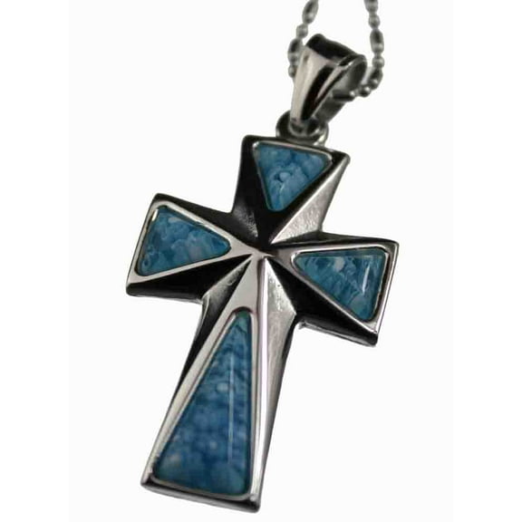 R.H. Jewelry Stainless Steel Blue Glass Cross Pendant For Men and Women
