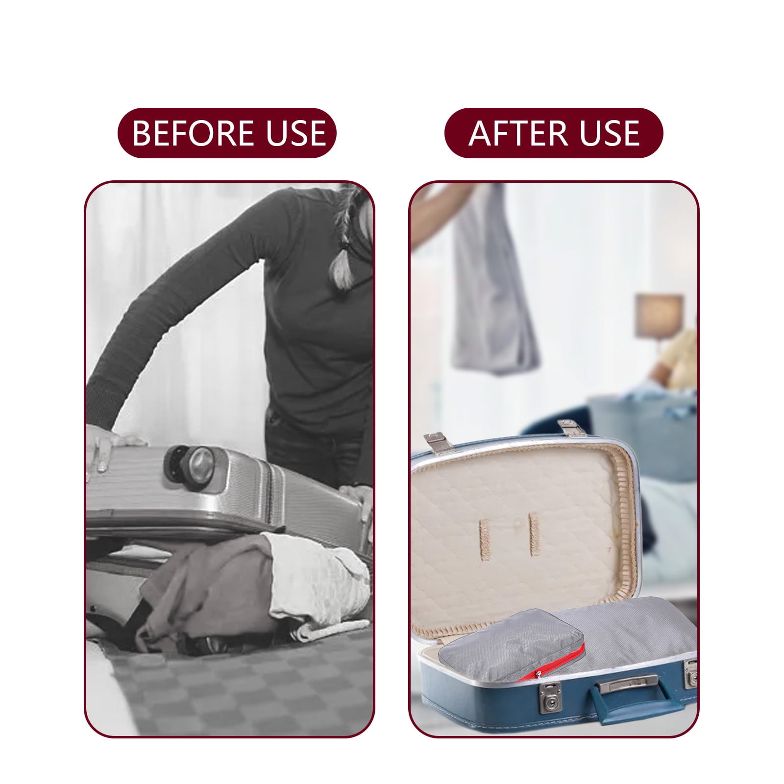 Travel Luggage Packing Cubes Set of 3, Expandable Suitcase Organizers for Clothes Storage, Travel Essentials, Oxford Cloth, 15.75x11.81in, Gray/Red