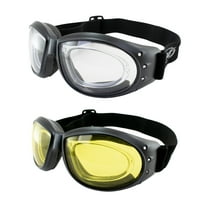 Global Vision Eliminator RX Padded Motorcycle Riding Goggles ANSI 2 pack Black Frame w/Antifog Clear Lens & Yellow Lens