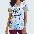 thumbnail image 2 of Jinhomg Casual Scrub Shirt for Women 2025 Fashion Floral Print Nursing Uniform Lightweight Comfy Short Sleeve V-Neck Caregiver Tops Spring Summer Workwear 2025 Saving Light Blue S, 2 of 6