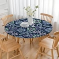 thumbnail image 3 of Pioneer Flower Floral Print Pattern Round Fitted Tablecloth with Elastic Edge,Dining Table Cover Waterproof,Outdoor Round Tablecloth for Camping,Dining,Indoor and Outdoor, 3 of 7