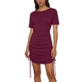 thumbnail image 5 of Juslio Dresses for Women Round Neck Drawstring, Slim Midi Dress Casual Solid Color T-Shirt Dresses, 5 of 7