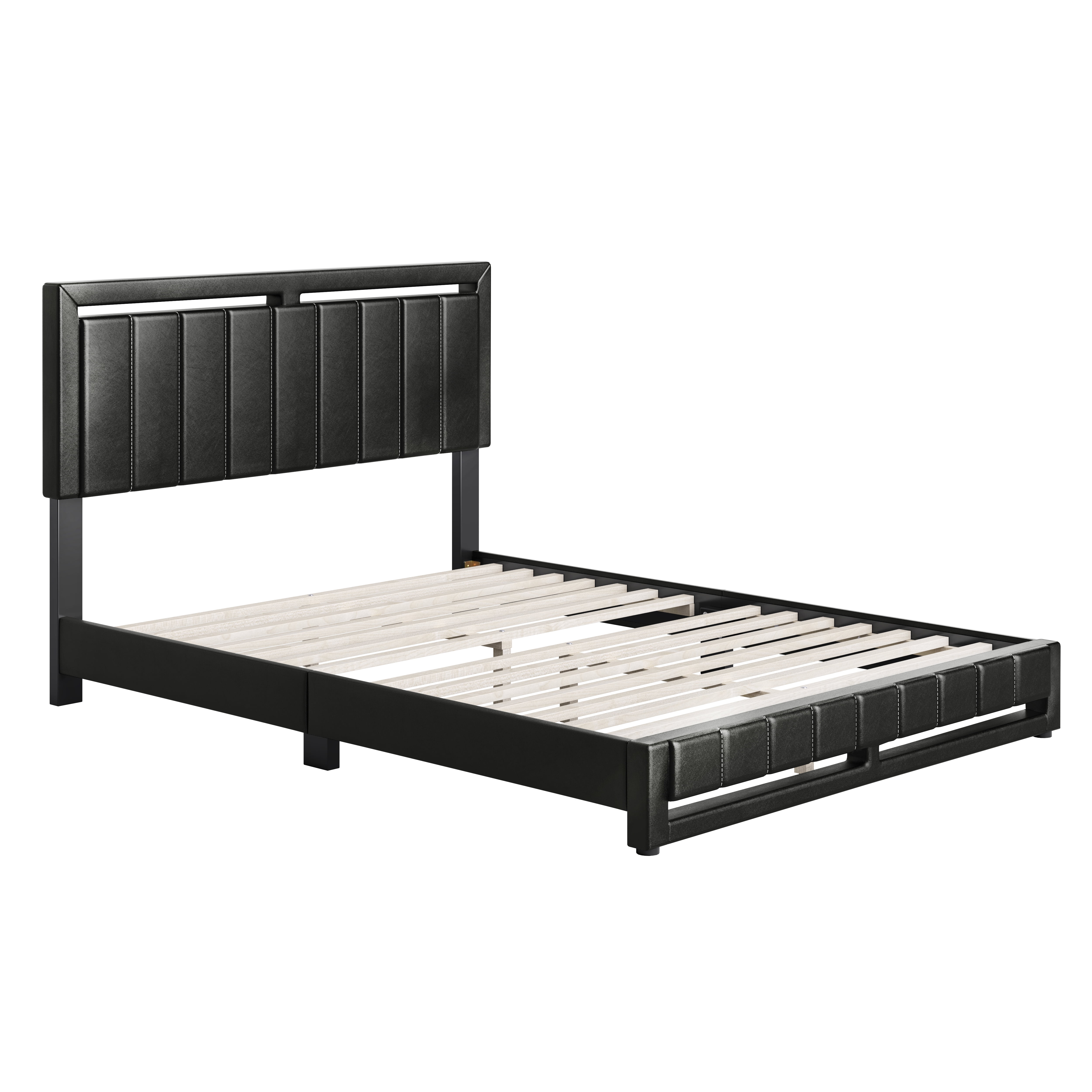 Boyd Sleep Beaumont Black Faux Leather Full Size Fully Upholstered Platform Bed Frame with Adjustable Headboard