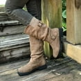 thumbnail image 3 of Mepaouo Women's Mid Calf Boots Low Heel Buckle Western Riding Boot Motorcycle Biker Dress Booties, 3 of 8