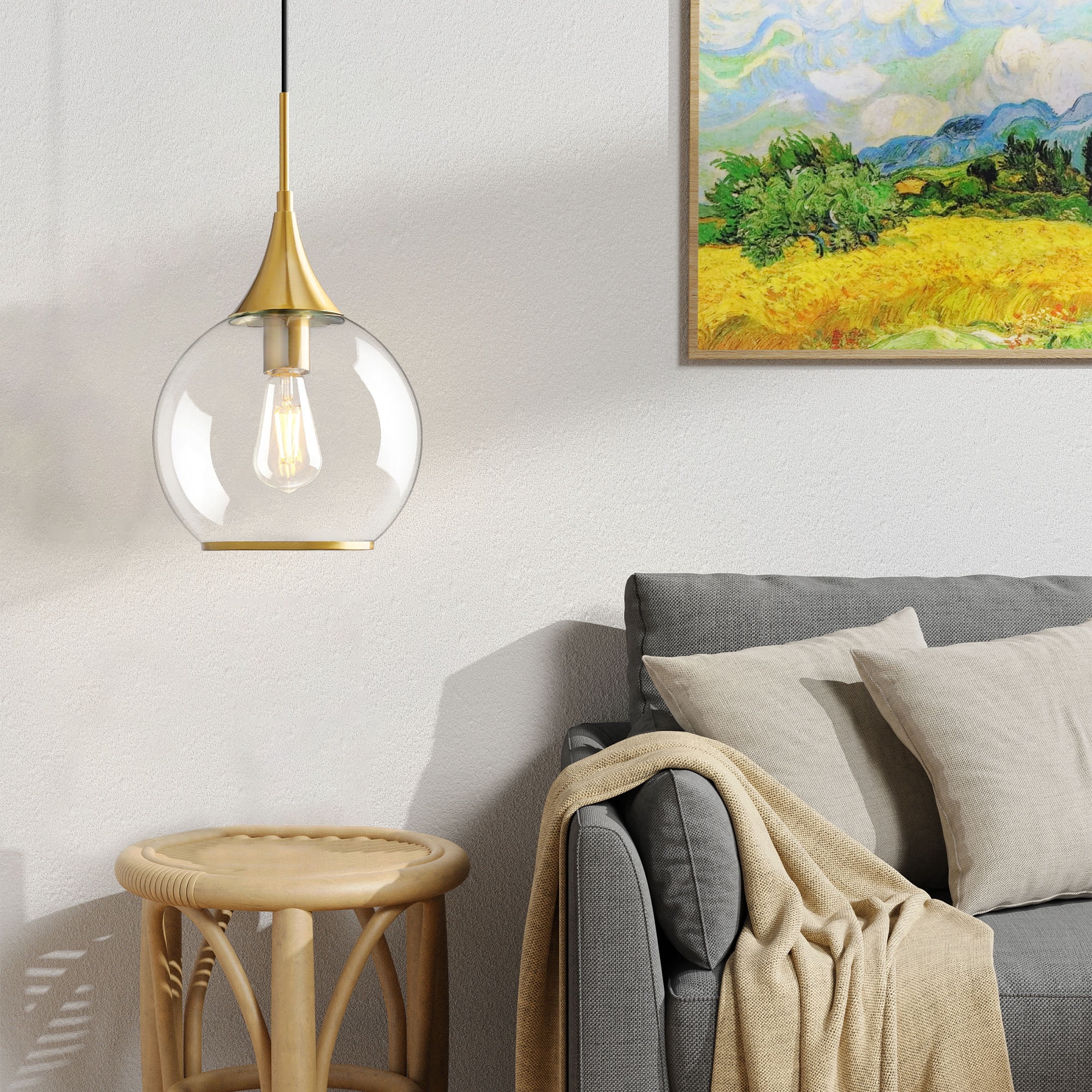 KAISITE Modern Pendant Light Fixture Dimmable Kitchen Island Hanging Ceiling Lights with Glass Shade-Gold