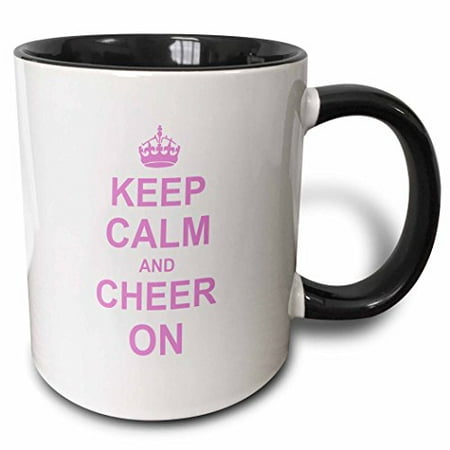 

3dRose Keep Calm and Cheer on - carry on cheering - gift for cheerleaders - pink fun funny humor humorous Two Tone Black Mug 11oz