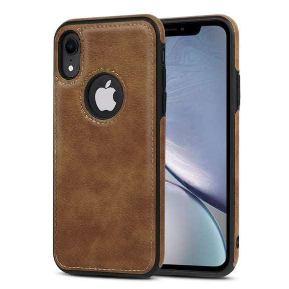 AIOVETEAB Compatible with iPhone XR Case Premium Leather TPU Hybrid Case Cover,Brown