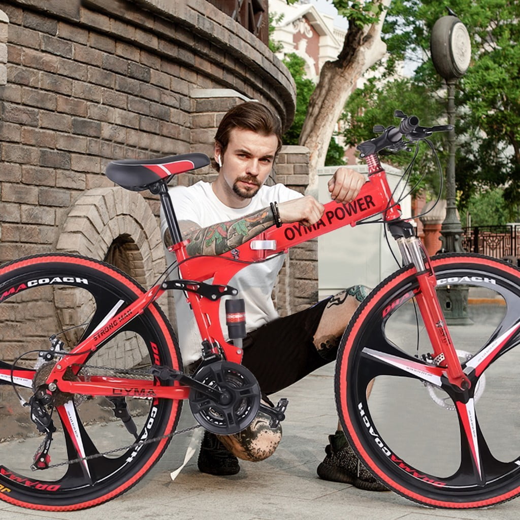 Details about   26 inch Folding Mountain Bike 21 Speed Dual Disc Brakes Full Suspension MTB Bike 