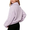 thumbnail image 5 of Girls 1/4 Zip Collar Cable Knit Sweater, Long Sleeve Loose Argyle Textured Pullover Top, Soft Casual Blouse Purple 14-15 Years, 5 of 7
