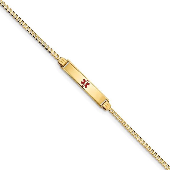 Primal Gold 14 Karat Yellow Gold Medical Red Enamel Curb Link ID Bracelet