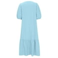 thumbnail image 4 of Women Bohemian Midi Dress Puff Sleeve V Neck Button Up Dresses Solid Causel Pleated Ruffled Dresses, 4 of 5