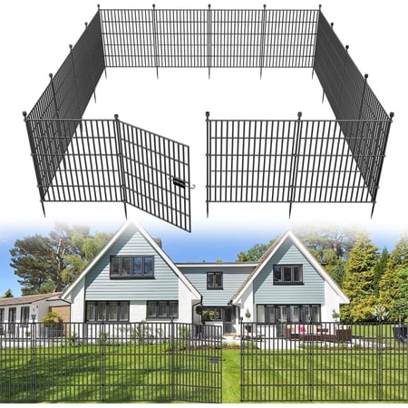 15 Panels No Dig Decorative Outdoor Garden Fence with Gate for Yard, 32 in(H) X 35.4 ft(L) Animal Barrier Fencing Rustproof Metal Wire Panel Border for Dog, Rabbits, and Patio Temporary Ground Stakes