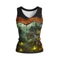 thumbnail image 6 of ZGRBOU V Neck Ribbed Knit Tank Tops for Women Funny Witch Scene Print Shirts Gothic Holiday Sleeveless Tee, 6 of 6