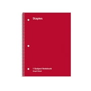 STAPLES TRU RED Staples Graph Ruled 4x4 Spiral Notebook 8" x 10-1/2" Red 132710