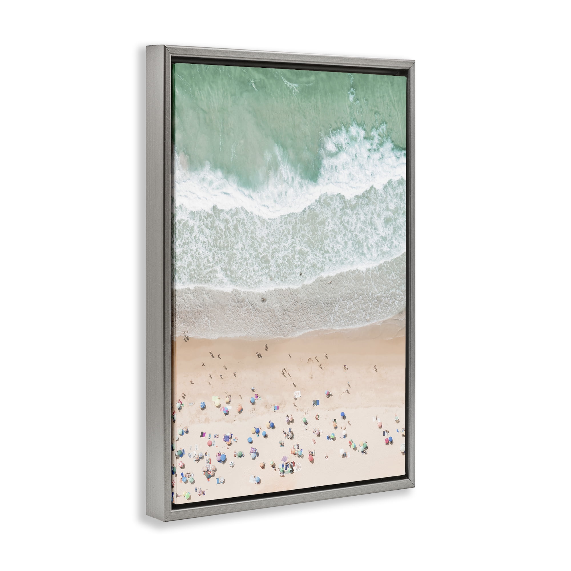 Stupell Industries Aerial Summer Beach Nautical & Beach Painting Gray Floater Framed Canvas Art Print Wall Art, 21 x 31