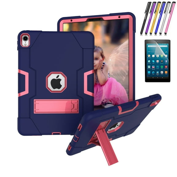 Goldcherry for iPad Pro 11 in Case.Hybrid Shockproof Rugged Anti-Impact Drop Protection Cover Built with Kickstand Compatible with Apple ipad Pro 11" 2018 Tablet(Nevy Blue/Pink)
