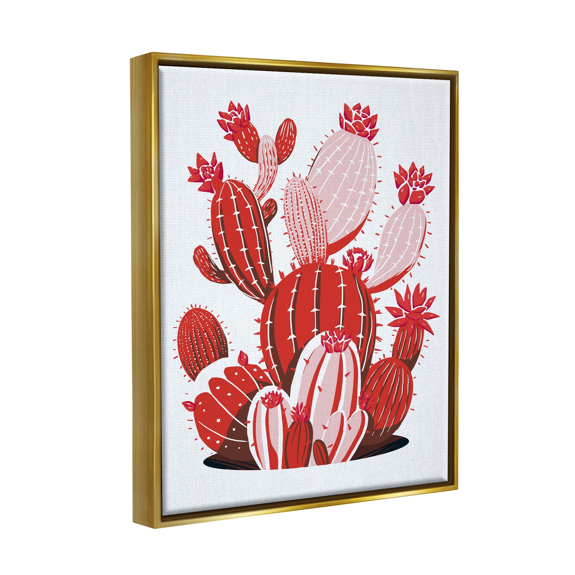 Stupell Industries Modern Red Cacti Botanical & Floral Painting Gold Floater Framed Art Print Wall Art, 25 x 31