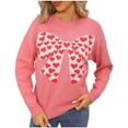 thumbnail image 2 of Women's Bow Graphic Sweaters Long Sleeve Knitted Sweater Creweck Pullover Tops Pink L, 2 of 9