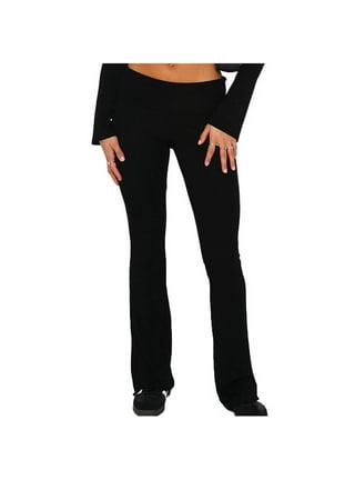Womens Flare Leggings Y2K Low Rise Cotton Leggings Fold Over Yoga Pants  Bell Bottom Wide Leg Lounge Pants Trousers