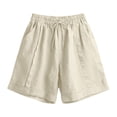 thumbnail image 4 of Endives Womens Wide Leg Short Pants Elastic Waist Loose Cuffed Shorts Casual Short with Pockets M-4XL Beige, 4 of 5
