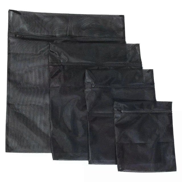 4 Pcs Laundry Mesh Bags Black Net Wash Bag Set for Underwear Socks Small Items Home Use Polyester Reusable Zipper Design
