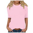 thumbnail image 1 of T-shirt pour Femmes Col Rond Manches 3/4 Blouse Imprimée Confortable Hauts Femmes Rose TTG, 1 of 4