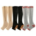 thumbnail image 2 of Aosijia 20-30mmHg Compression Stocking with Zipper 3 Pairs Women Calf Knee High Open Toe Socks for Yoga Walking Hiking, 2 of 10