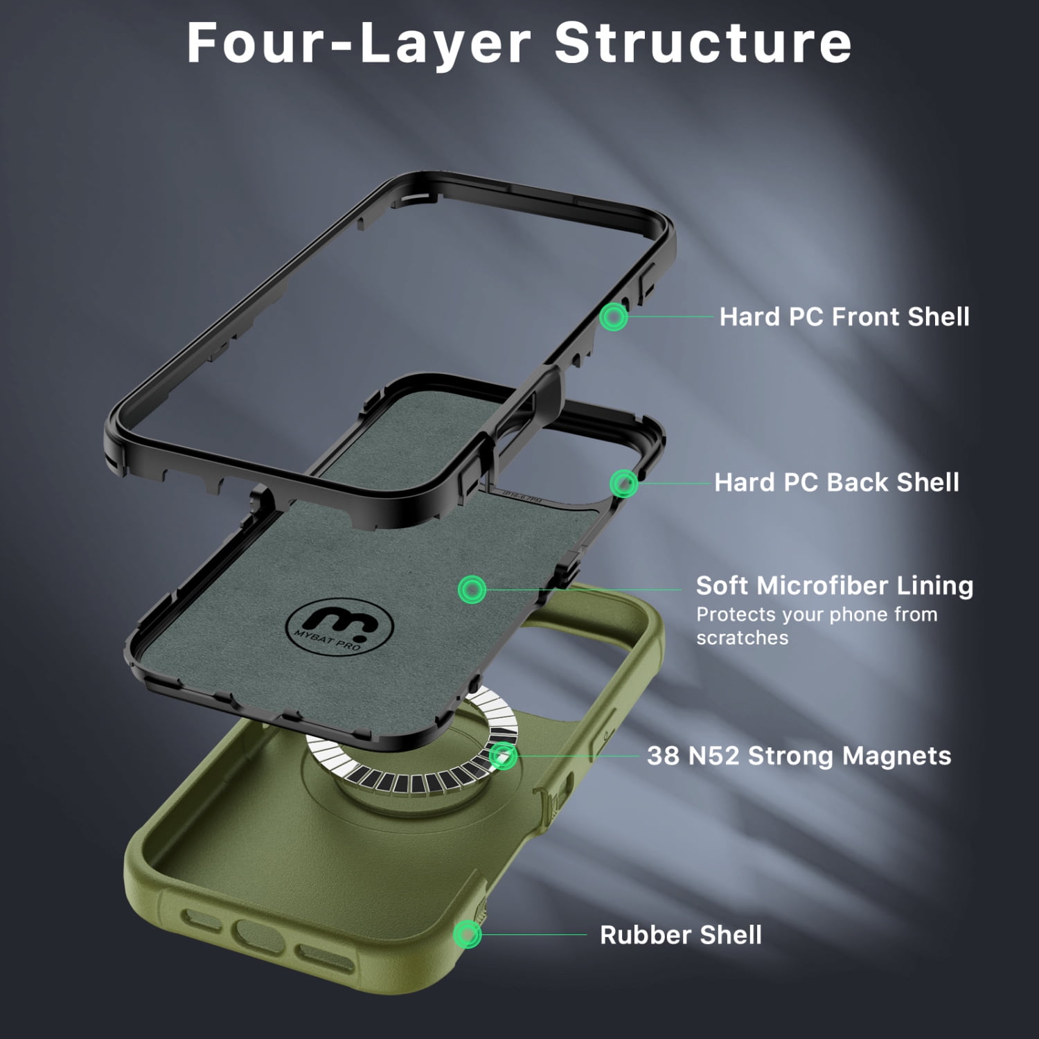 MyBat Pro Maverick Series Case with Holster and Tempered Glass for Apple iPhone 16 Pro - Army Green