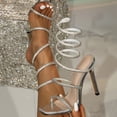 thumbnail image 5 of Womens High Heels Sexy Rhinestone Strappy Heeled Sandals Open Toe Slip on Backless Stilettos Dressy Pumps Shoes Silver Size 8.5, 5 of 7