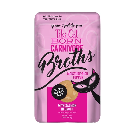Tiki Cat Born Carnivore Broths Wet Cat Food Topper, Salmon, 1.3 oz. Pouch