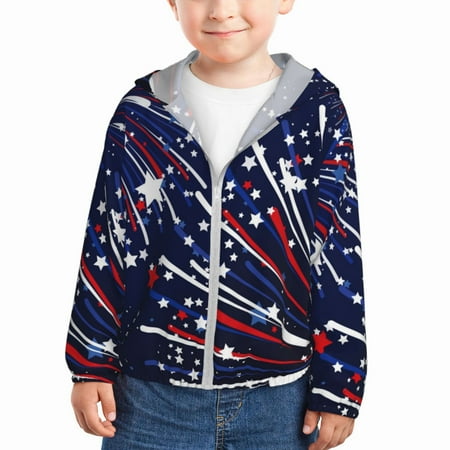 

Wukai Red White Blue Fireworks 1 Print Kids Sun Protection Hoodie Zip-Up Jackets Long Sleeve Shirts Fishing Shirt with Pocket for Kid-4 Years