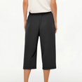 thumbnail image 4 of Wutalume Women's Casual Cotton Linen Drawstring Elastic Waist Straight Leg Capri Pants with Pockets Summer Beach,Black 2XL, 4 of 7