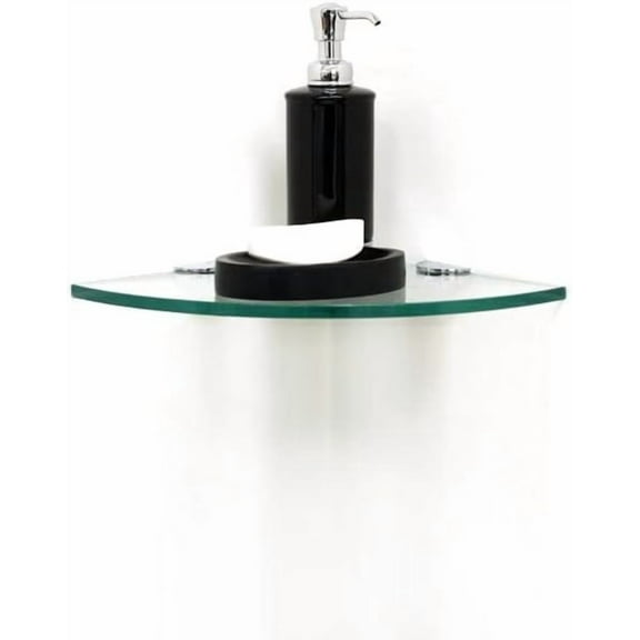 Spancraft Glass HRC8QR-BR Quarter Round Glass Shower Shelf with Half Round Clamp, Brushed Nickel Bracket, 8"