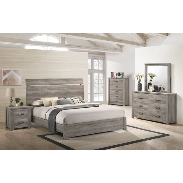 Roundhill Furniture Floren Contemporary Weathered Gray Wood Bedroom Set ...