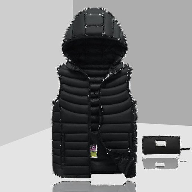 Chaqueta de plumón para hombre sin mangas desmontable con capucha invierno ligero color sólido-xinhan