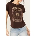 thumbnail image 3 of Cleo + Wolf Women's Alexander Short Sleeve Graphic Henley Shirt Chocolate X-Large  US, 3 of 4