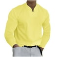 thumbnail image 2 of COSFO V-Neck Men Shirt Long Sleeve Casual Yellow Pullover Solid Mens T Shirts, 2 of 5