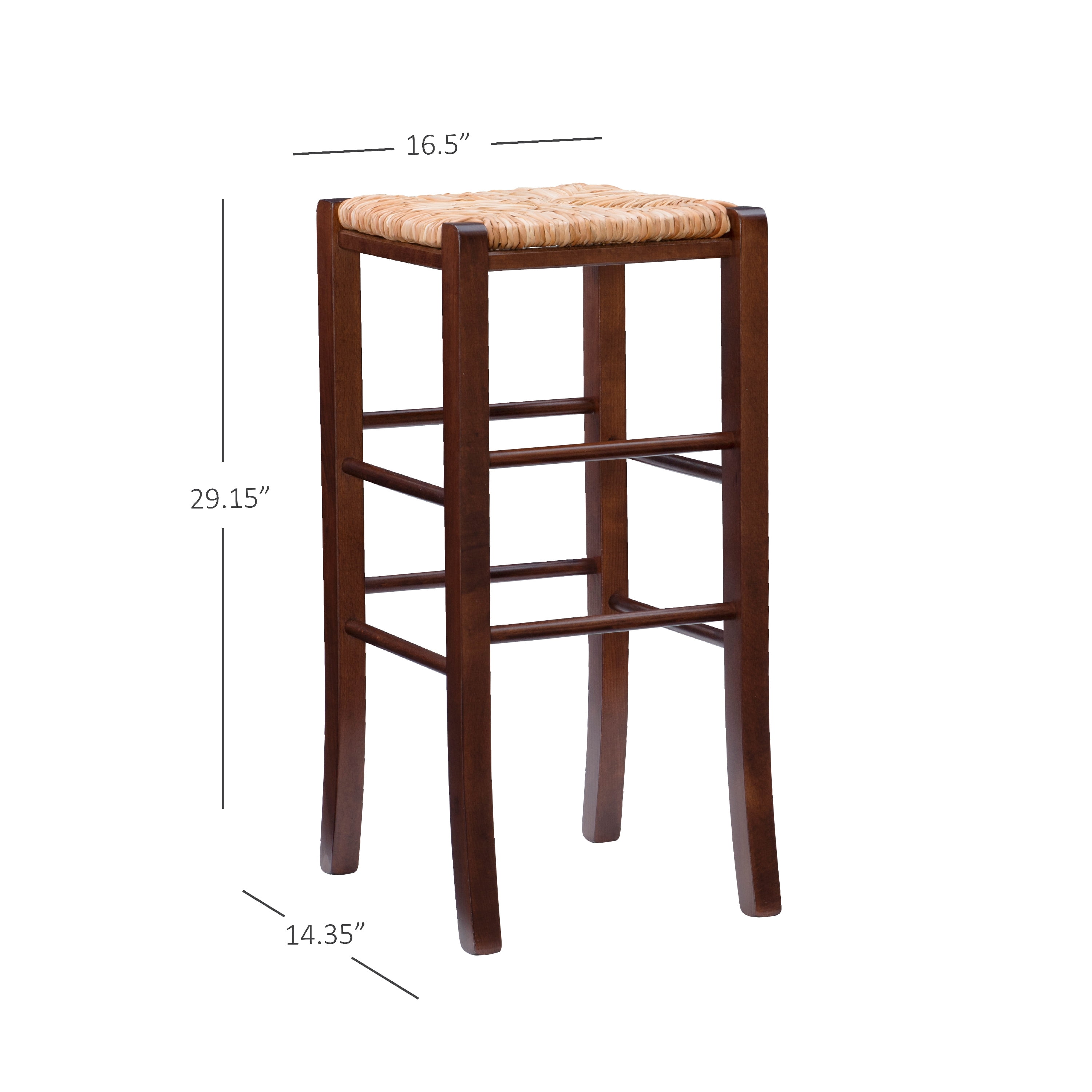 Linon Ivica 29.15" Backless Bar Stools, Set of 2, Dark Walnut with Handwoven Rush Seat