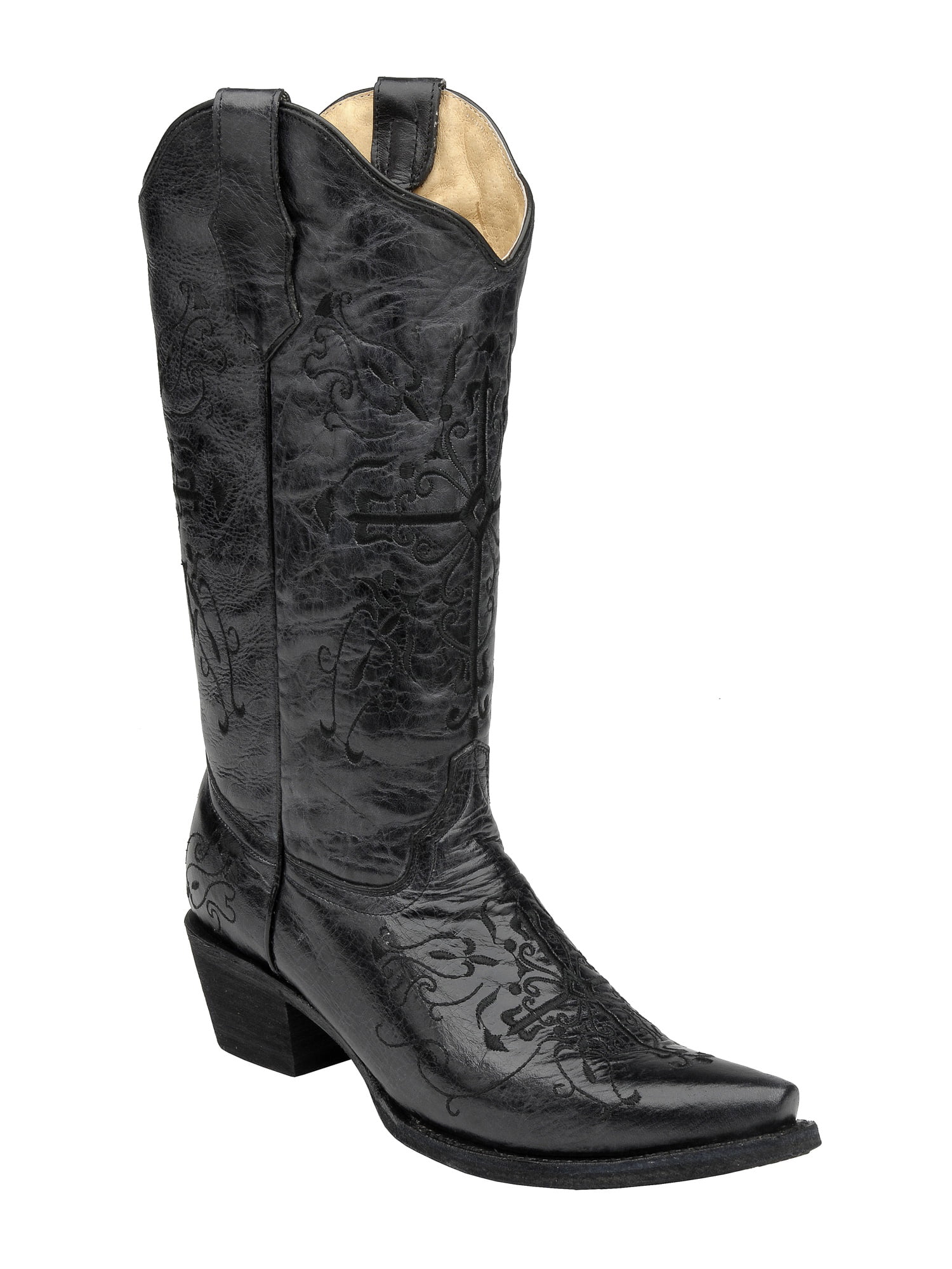 Corral Women's L5060 Cross Embroidery Black Snip Toe Western Boots 8 M