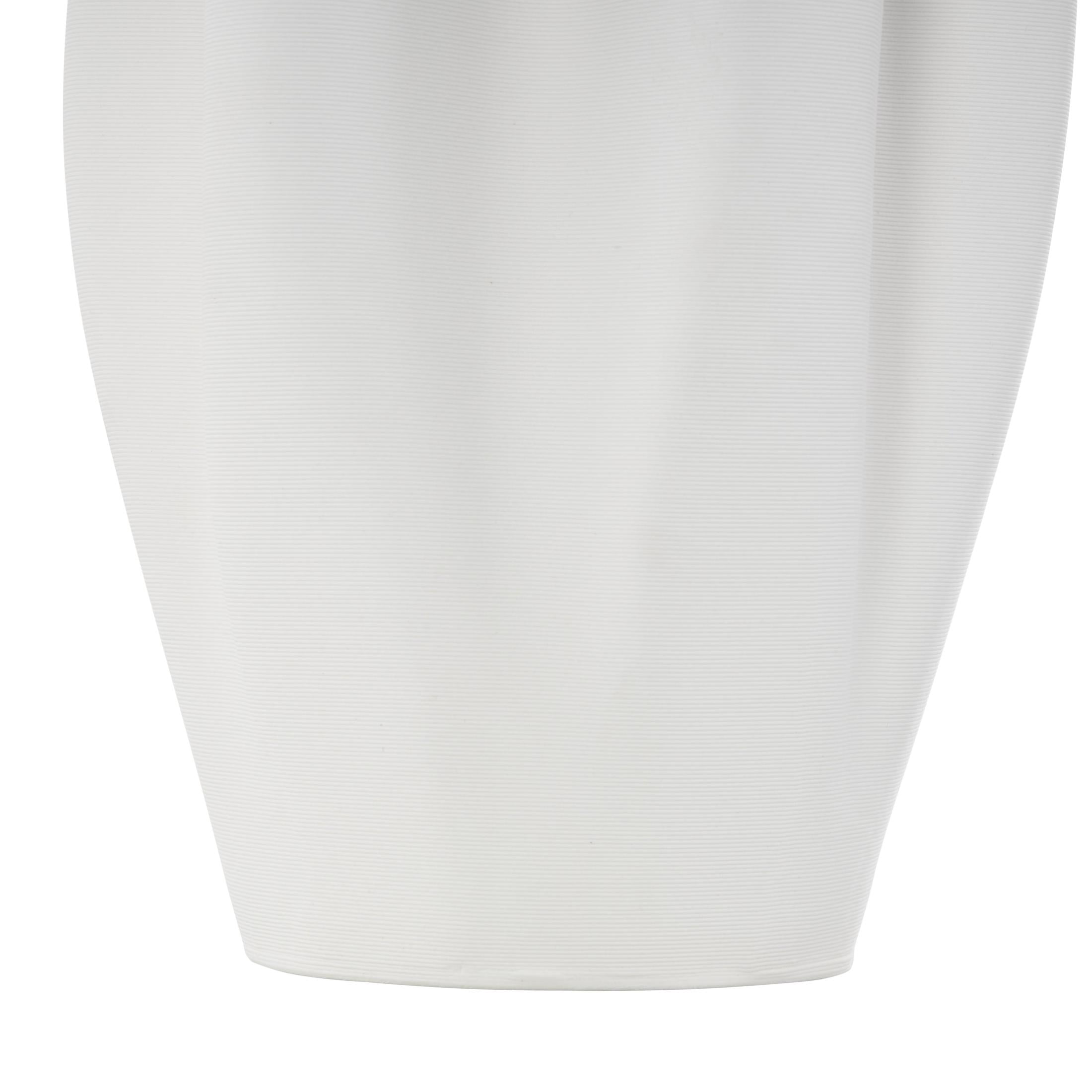 DecMode 13" Abstract Ribbed Dimensional Folded White Ceramic Vase with Floral Shaped Rim
