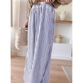 thumbnail image 5 of Women Casual Drawstring Elastic Waist Striped Wide Leg Pants with Pockets Blue M, 5 of 6