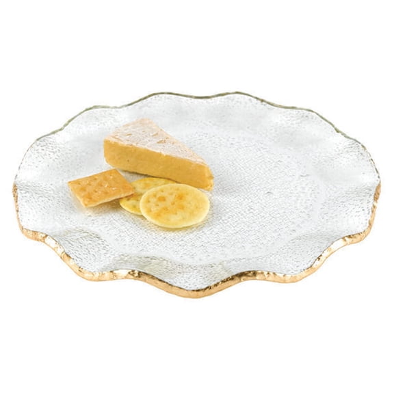 Elegant and Modern Decorative Handcrafted Sophisticated Glass Serveware - Goldedge Platter or Charger, 13 Inches