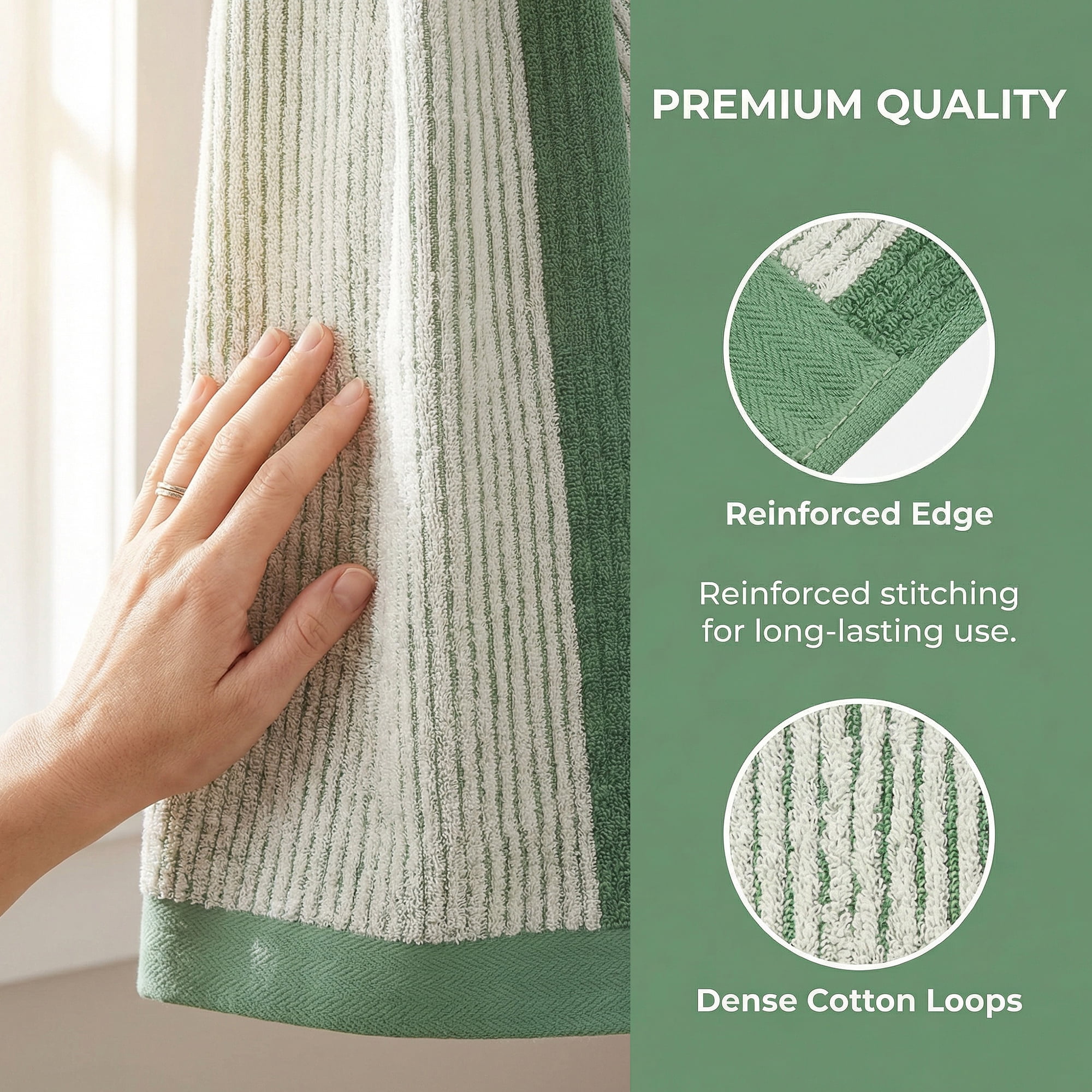 Unique Bargains Cotton Striped Hand Towel for Bathroom Kitchen Gym Green 4pcs 29" x 13"