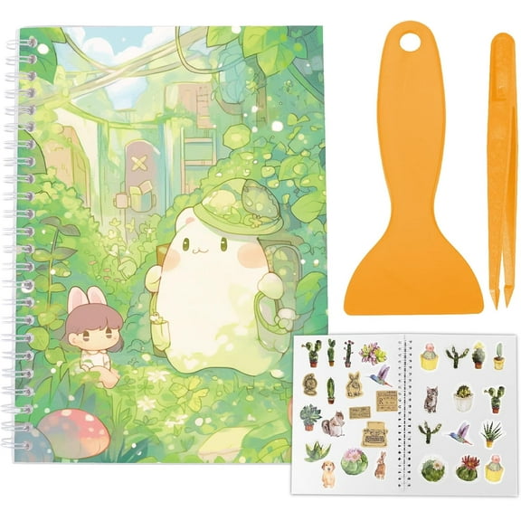 Reusable Sticker Storage Book Collecting with Tweezer and Scraper A5 40 Sheets Stickers Collection Books Album Holder Keeper Green Clear Cover Sticker Saver Organizer for Storage Labels DIY